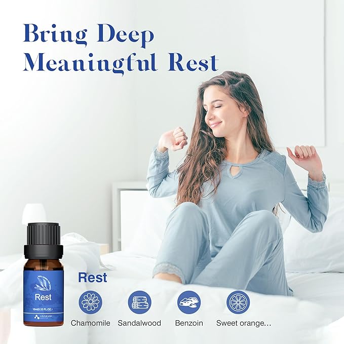 ASAKUKI Essential Oils, Essential Oil Blends Set for Diffusers, Humidifiers, Candle Making, Aromatherapy-Breathe, Uplift, Sensual, Rest, Unwind, Balance, 6 * 10ml