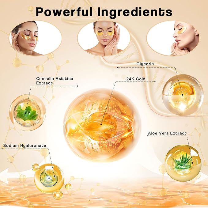Under Eye Patches for Women (30 Pairs) - Eye Patches for Puffy Eyes and Dark Circles - Skin Care with Collagen eye patches for women - Anti-Aging Eye Masks (24 Gold- Box)