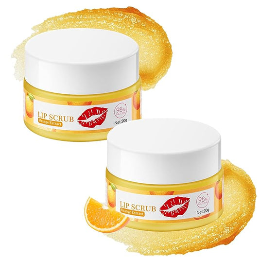2PCS Orange Conditioning Lip Scrub Kit,Moisturizing Lip Sleeping Mask Long Lasting Hydrating Lip Scrubber Exfoliator Lip Care Products for Men & Women