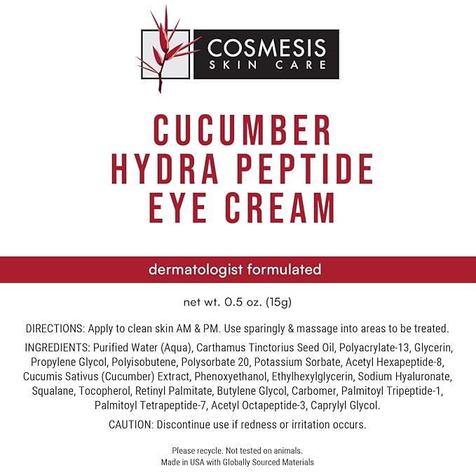 Cucumber Hydra Peptide Eye Cream - Minimize Fine Lines, Promote Smooth Skin & Protect Delicate Under-Eye Skin - 0.50 oz - Cosmesis