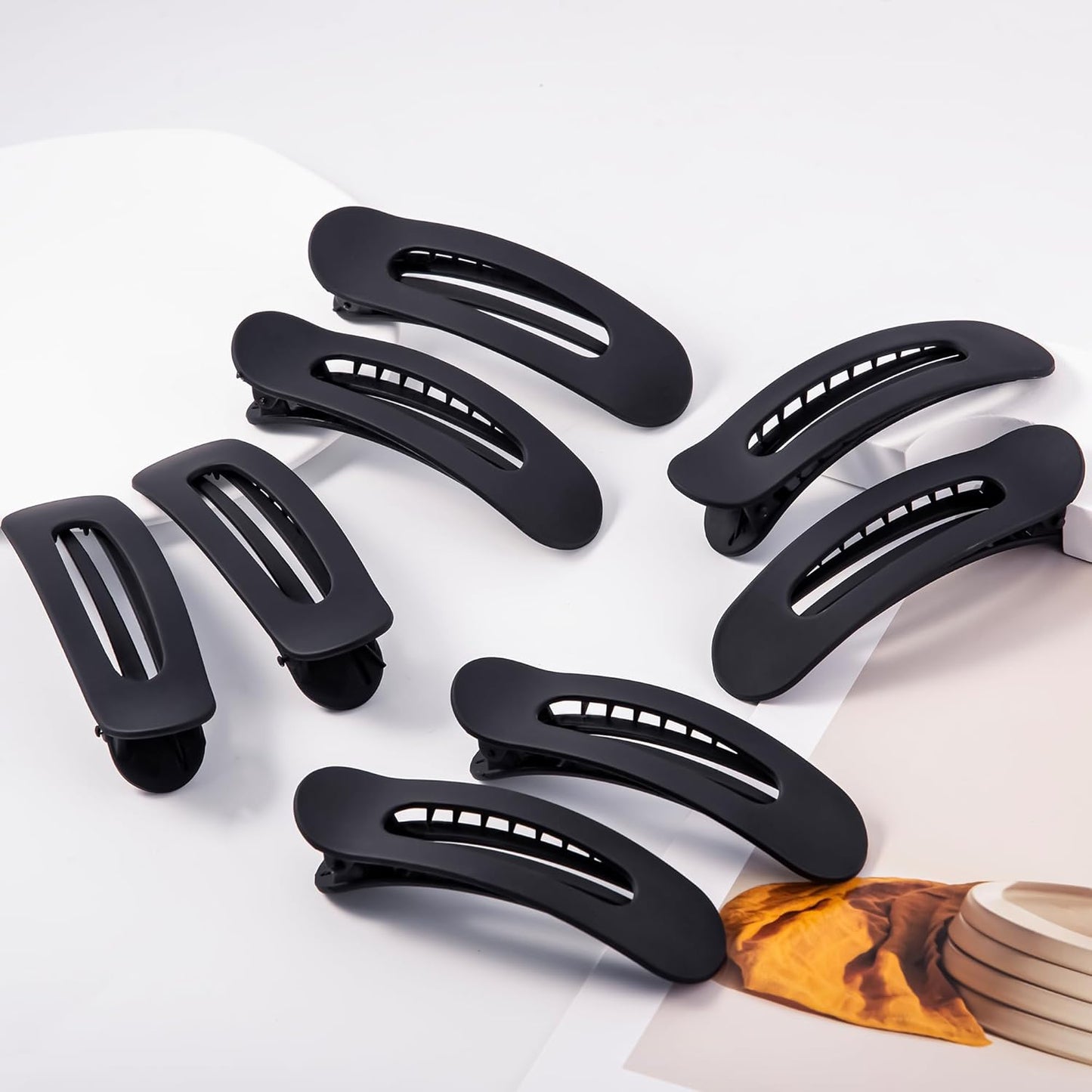 8 Pcs Large Lay Flat Claw Clips for Women French Side Slide Barrettes for Thin Fine Hair Rectangle Alligator Hair Accessories,Matte Black