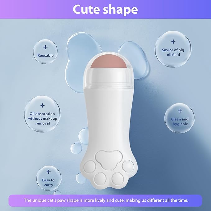 Face Roller oily skin oil absorbing massage tool, natural volcanic stone reusable facial skin care tool 2 packs，easy to carry, control the oiliness of the face (pink and white)