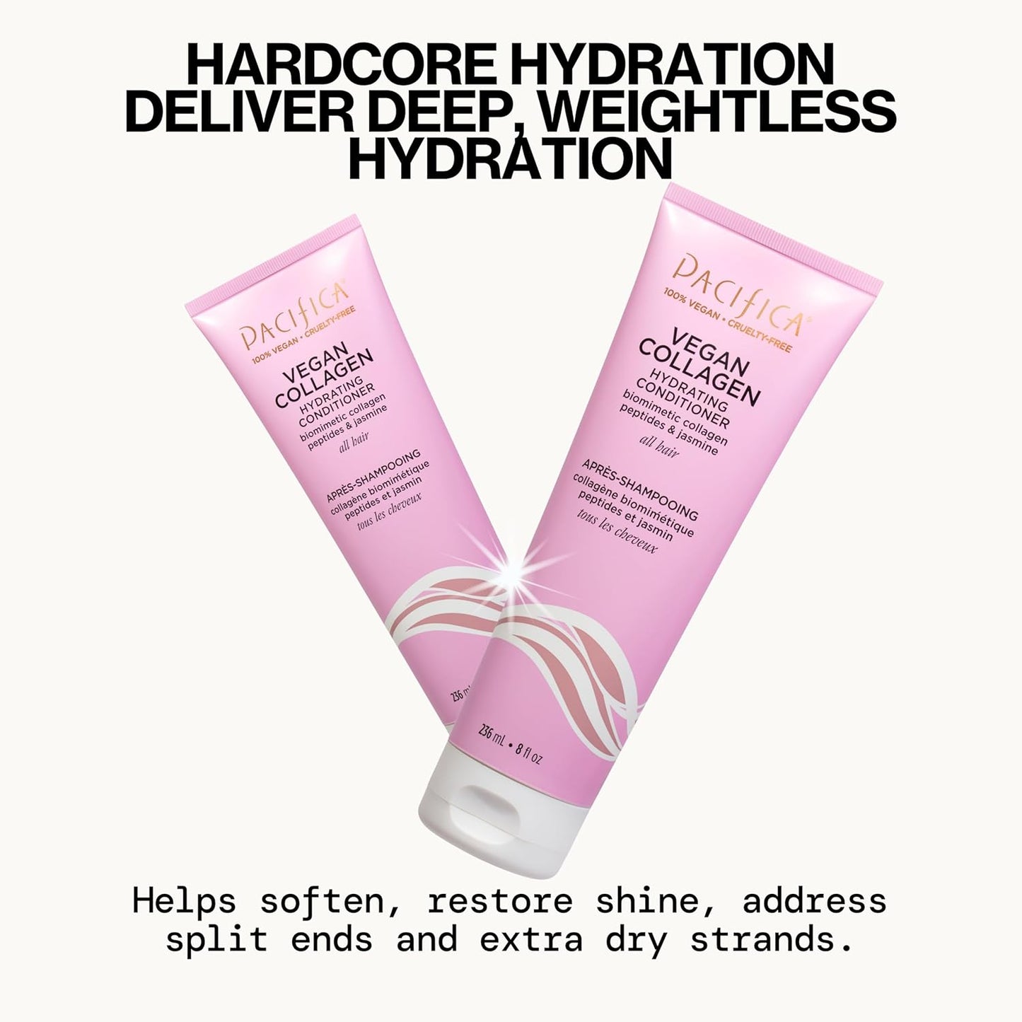 Pacifica Vegan Collagen Hydrating Shampoo & Conditioner Set – Moisturizing Hair Care for Dry Brittle Hair, Biotin & Avocado Oil for Strength & Shine, Thickening Clean Vegan Dermatologist Tested, 12 oz