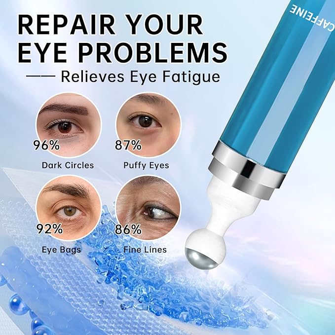 5% Caffeine Eye Cream Anti Aging, Cream For Puffiness & Bags Under Eyes, 1 PCS Caffeine Eye Serum With Under Roller For Wrinkles, Fine Lines & Dark Circles, Natural Eyes Daily Care