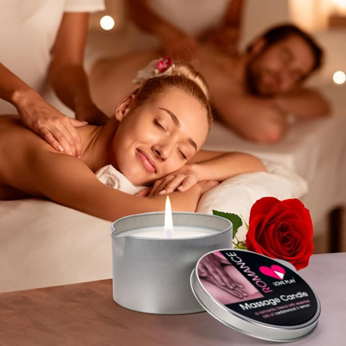 LOVE PLAY Massage Oil Candle for Home SPA - Vegan Moisturizing Body Oil Candle for Pure Relaxation - Hydrating Skin Care Massage Oils with Essential Oils (6.76oz)