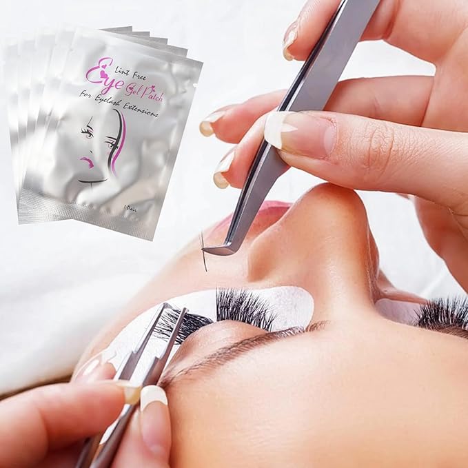 V-Shape Under Eye Pads, Eyelash Extension Natural Hydrogel Patch Lash Gel Pad for Extensions supplies, Professionals Beauty Makeup Mask Kit (Silver)