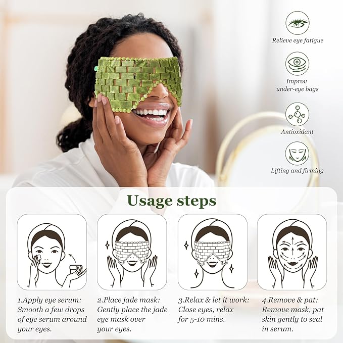 Jade Eye Mask, Facial Cooling Mask with 100% Real Jade for Hot & Cold Therapy to Reduce Wrinkles, Puffiness, Migraines, and Anti-Aging
