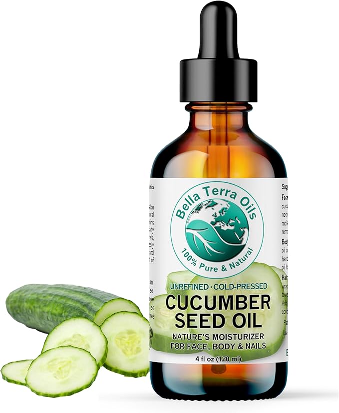 Bella Terra Oils - Cucumber Seed Oil 4 oz - Embrace the Essence of Cucumber, Rich in Linoleic Acid & Phytosterols, Elevate Your Face and Skin Routine