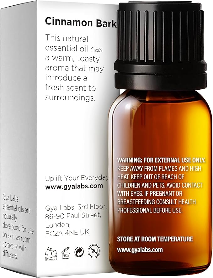 Gya Labs Cinnamon Essential Oil for Diffuser - 0.34 Fl Oz - 100% Pure Natural Cinnamon Bark Essential Oil for Skin, Hair, Lips Body & Candle Making - Spicy Sweet Scent