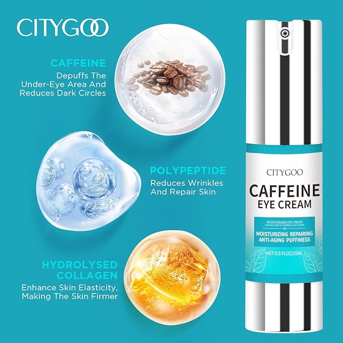 CITYGOO Caffeine Eye Cream for Puffiness: Eye Cream Reduce Dark Circles Wrinkles Fine Lines - Anti Aging Eye Cream