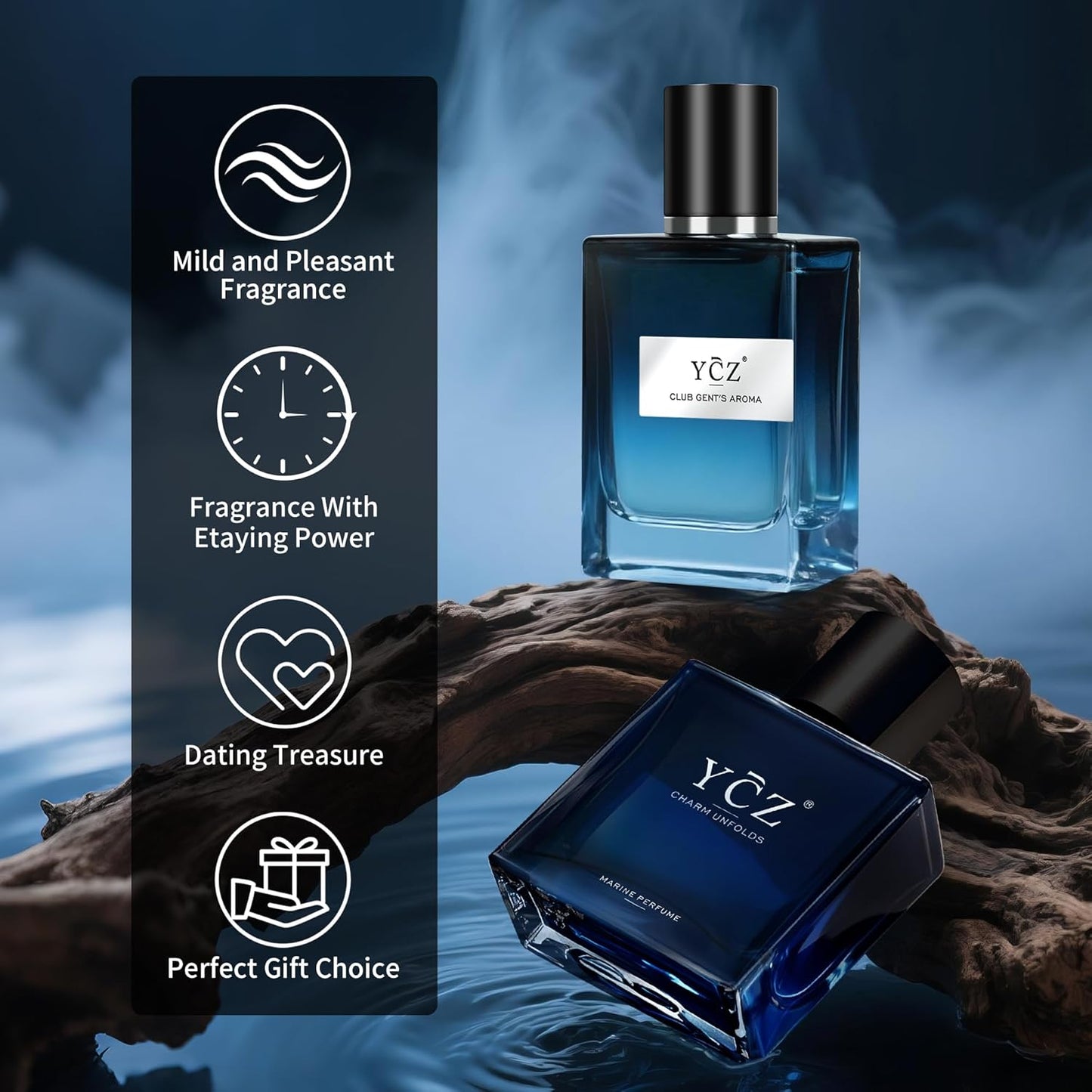 Ycz Cologne for Men Set, 1.7oz(50ml) Bottled Marine Perfume and Club Men Perfume Sophisticated Woody Citrus Scent, Highquality Long Lasting, Sleek Bottle Design, Ideal Special Occasions Ideal Gift