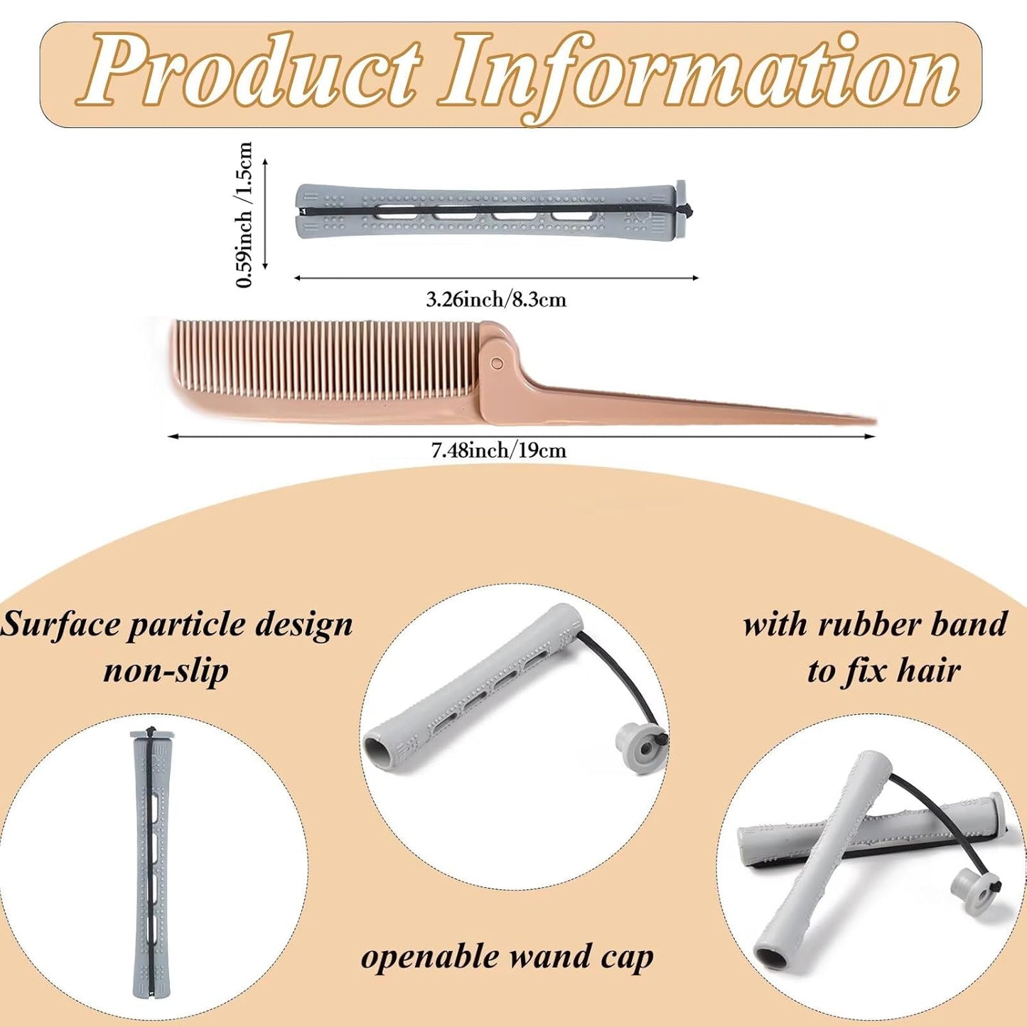 Gray Perm Rods Set for Women - 36pcs Cold Wave Rods Plastic Hair Rollers for Short Long Hair Curling Rod with Rat Tail Comb(36pcs Gray)