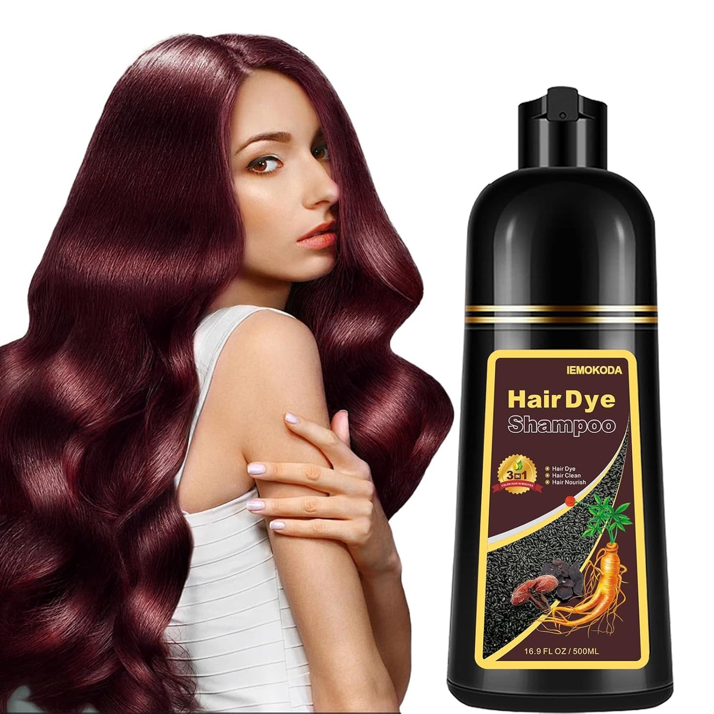 Natural Hair Color Shampoo for Gray Coverage, Instant Red Hair Dye Shampoo 3 in 1, Shampoo Hair Dye Works in Minutes, Red Hair Shampoo, Shampoo Para Canas for Women and Men