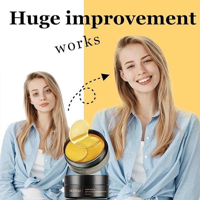 IREV 24k Gold Eye Treatment Mask 60PCS Under Eye Patch Cooling Under Eye Pads for Brightening Repairing and Refreshing Your Skin Under Eye Mask, Beauty Skin Care(gold)