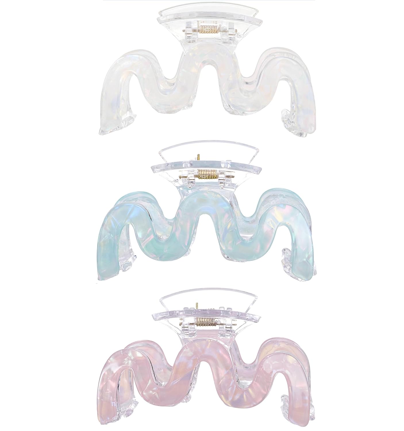 Hair Claw Clips, 3.5 Inch Hair Banana Barrettes, Mermaid Color Hair Clips Cellulose Acetate Large Hairpin Plastic Rectangle Stylish Hair Accessories for Women Ladies, 3 Pack