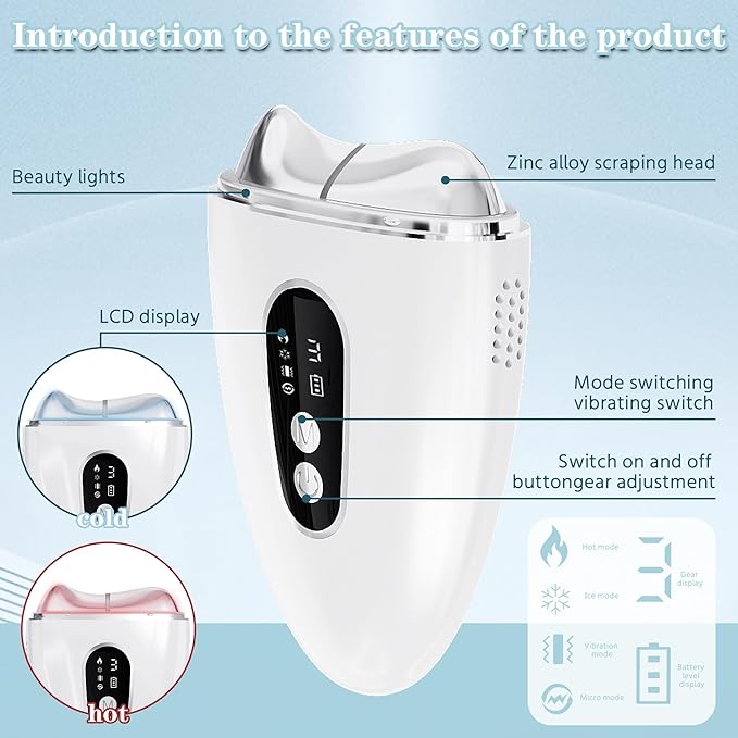 Electric Gua Sha Facial Tool, Upgraded Hot&Cold Dual-Mode Face Neck Massager, Face Sculpting Tool/Lift Device -Heated&Ice &Vibration&Red Massager, Anti-Aging&Wrinkles, Puffiness, Double Chin