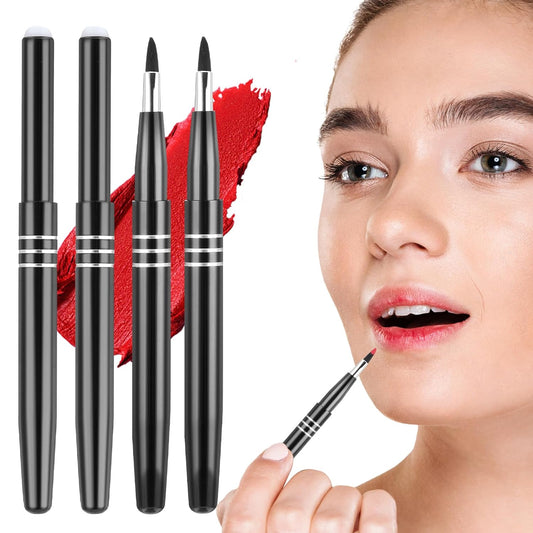 4 PCS Travel Lipstick Brush, Professional Retractable Lip Liner Brush with Cap, Balm Applicator Tools for Women Lip Gloss