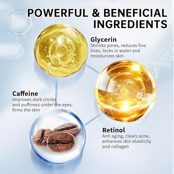 5% Caffeine Eye Cream Anti Aging, Eye Cream For Puffiness & Bags Under Eyes, 2 PCS Caffeine Eye Serum With Under Eye Roller For Wrinkles, Fine Lines & Dark Circles, Natural Eye Daily Care.