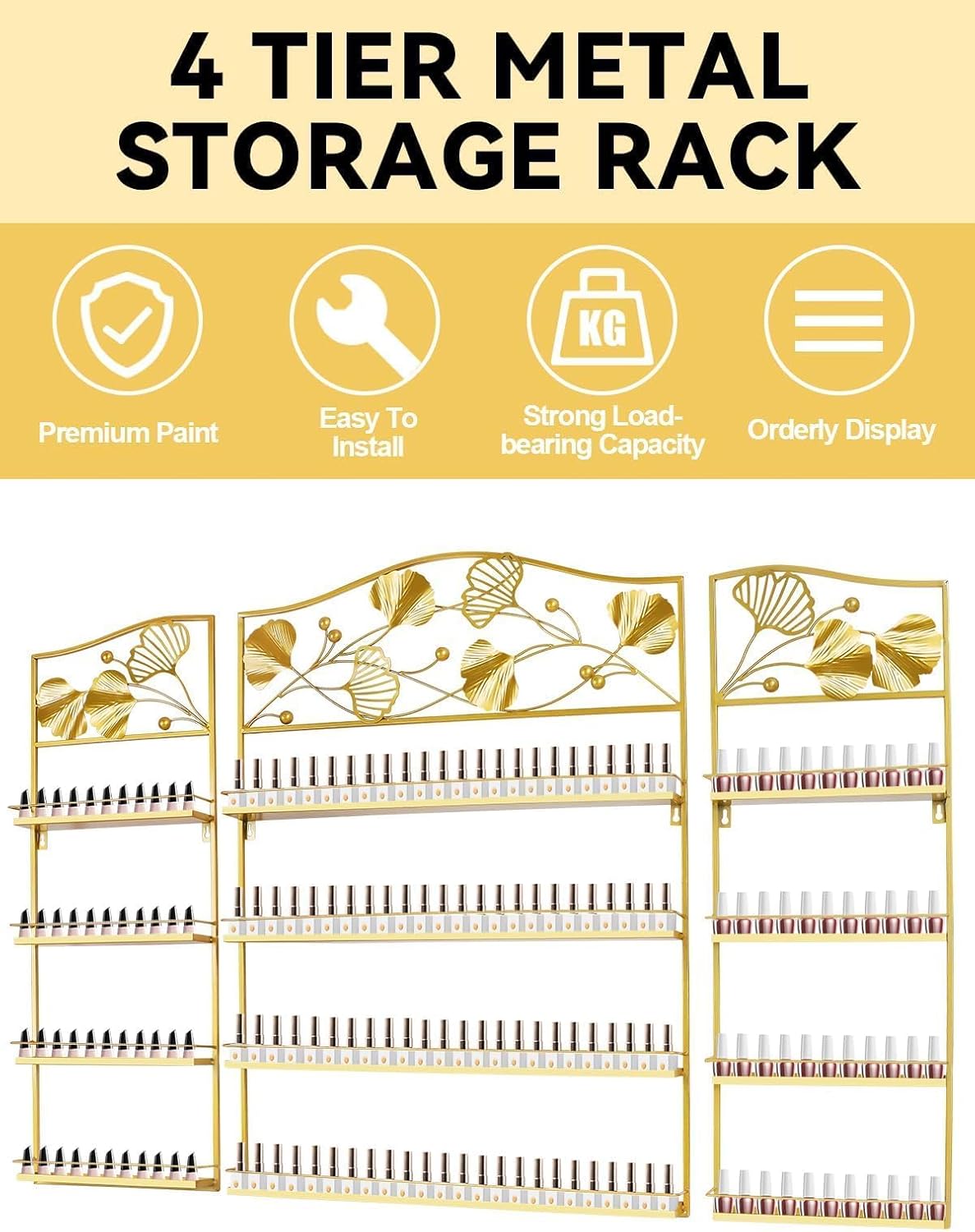 EBANKU Metal Nail Polish Racks, Gold Flower Shape Display Rack Cosmetic Display Case Lipstick Perfume Wall-mounted Shelf Essential Oil Organizer for Home Spa Nail Salon Shop