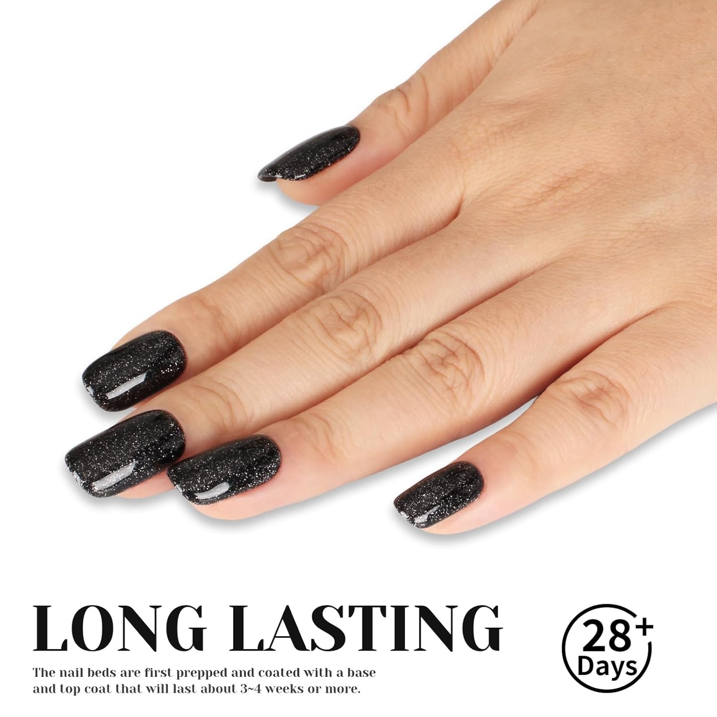 Glitter Black Gel Polish,Sparkle Shimmer Black Glitter Gel Nail Polish,15ml Soak Off UV Gel Polish for DIY Manicure, Gifts for Women Grils - GP0065