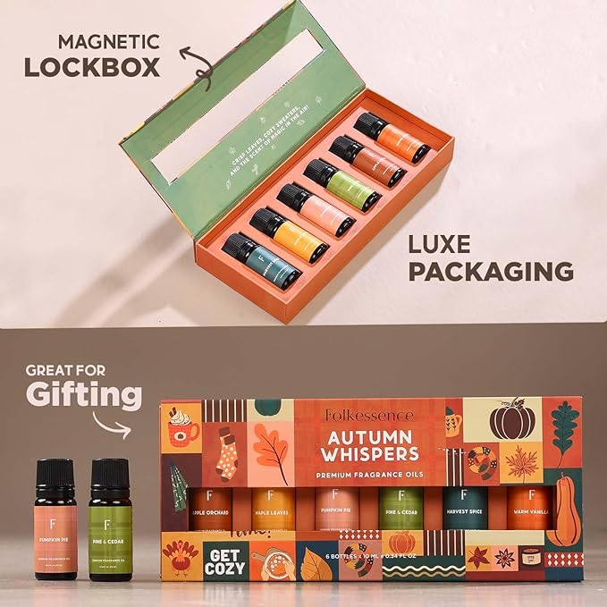 Folkulture Essential Oils for Diffuser | Set of 6x0.34 fl oz, 60 ml Fragrance Oils Scents for Home | Oil Diffusers Essential Oils | Fragrance Oil for Diffuser for Gifts for Mothers - Whispers