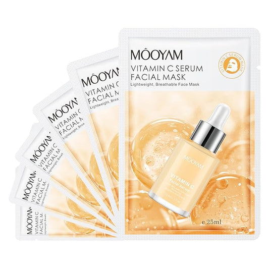 Face Masks Skincare, 6 Pack Vitamin C Serum Sheet Masks - Hydrating & Smoothing, Moisturizing & Nourishing for All Skin Types