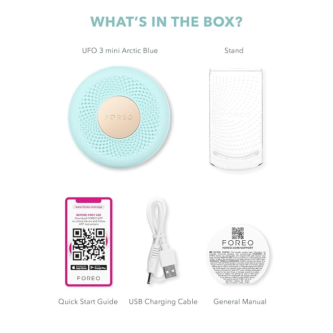 FOREO UFO 3 mini 4-in-1 Face Mask Skincare Device - Face Moisturiser - Anti-Aging - Red Light - Warming - Facial Massage - App-connected - Arctic Blue