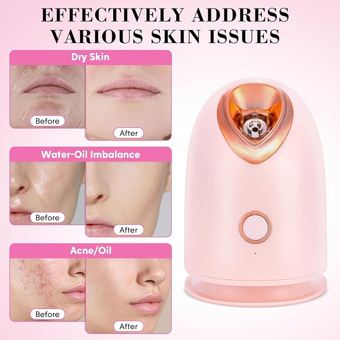 Face Steamer for Facial Deep Cleaning Unclogs Pores, Nano Ionic Warm Mist Humidifier Steamer for Face Home Sauna SPA, Bonus 4 Piece Stainless Steel Skin Kit, Gift for Women