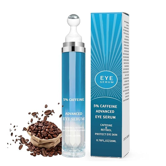 5% Caffeine Eye Cream Anti Aging, Cream For Puffiness & Bags Under Eyes, 1 PCS Caffeine Eye Serum With Under Roller For Wrinkles, Fine Lines & Dark Circles, Natural Eyes Daily Care
