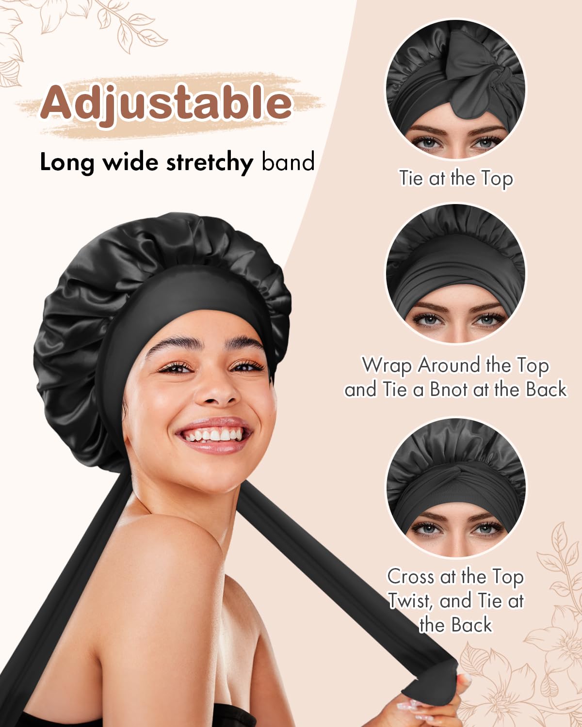 Bonnet Queen 2Pcs Pack Satin Bonnet Silk Bonnet for Sleeping Hair Bonnet with Tie Band Sleep Bonnet Night Cap for Women Curly Hair