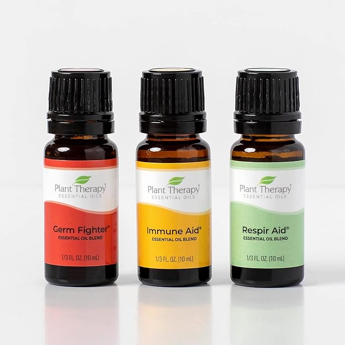 Plant Therapy Wellness Sampler Essential Oil Set – 100% Pure Undiluted Oils: Germ Fighter, Immune Aid & Respir Aid – Immune Support, Respiratory Relief & Seasonal Wellness, 3-Pack