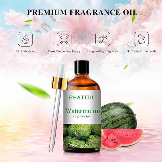 3.38FL.OZ Watermelon Fragrance Oils for Aromatherapy, Essential Oils for Diffusers for Home, Perfect for Diffuser, Yoga, Skin Care, DIY Candle and Soap Making - 100ml
