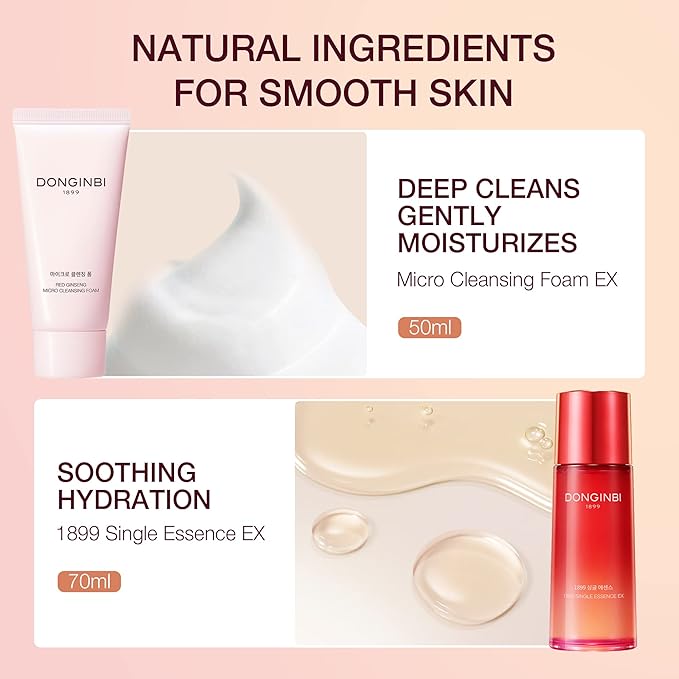 Donginbi Red Ginseng Essential Skin Care Set - Firming & Skin Barrier Repair Moisturizer, Hydrating Toner, Korean Red Ginseng Essence, Pore Cleaner, Korean Skin Care Gifts for Women