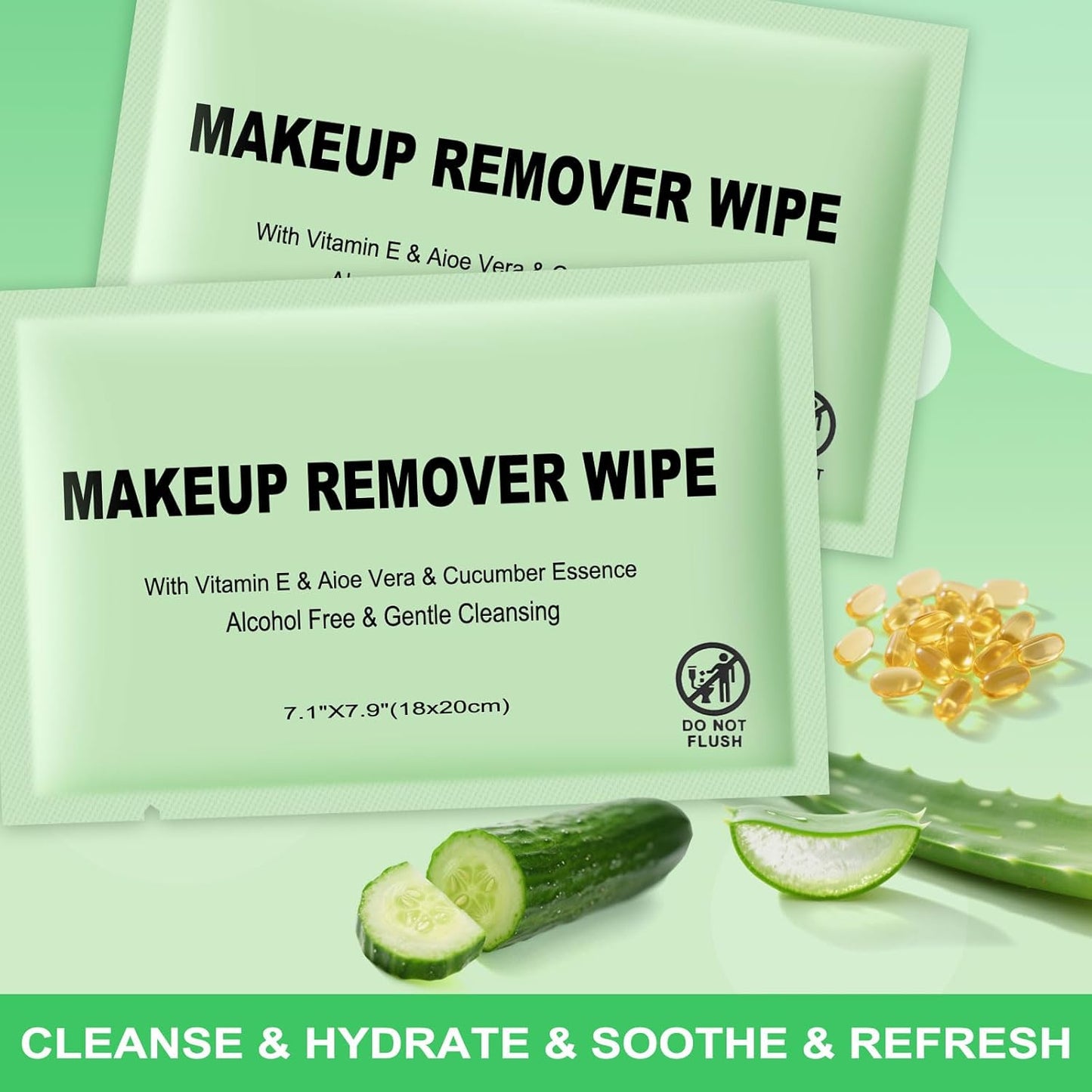 Makeup Remover Wipes Individually Wrapped, 120 Pcs Facial Cleansing Towelette Travel Size, Alcohol-Free, Gentle for Removing Makeup, Oil, Dirt