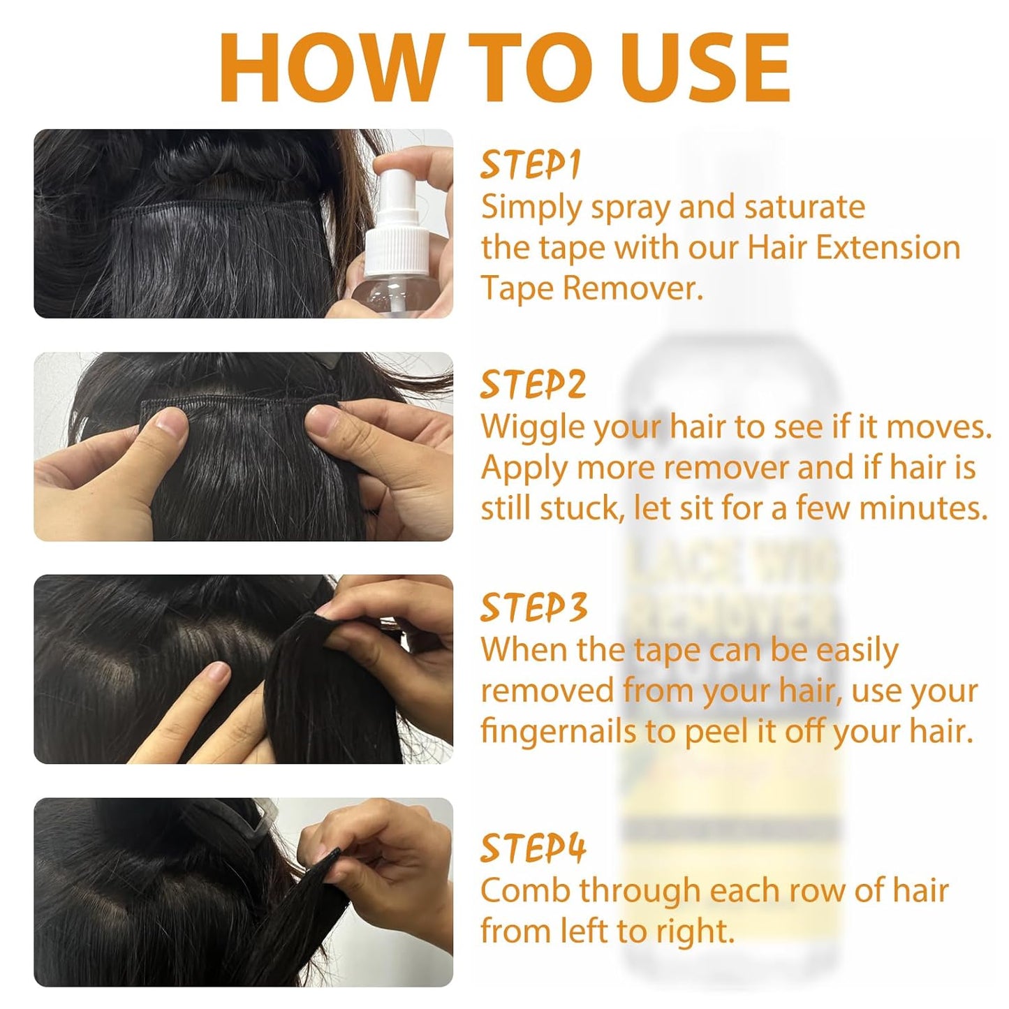 Tape in Extension Remover Hair Glue Remover, Fast Acting Hair Extensions Remover Wig Adhsive Remover, Tape in Hair Extensions Adhesive Remover, Removes Hair Glue, Wig Tape & Edge Brush