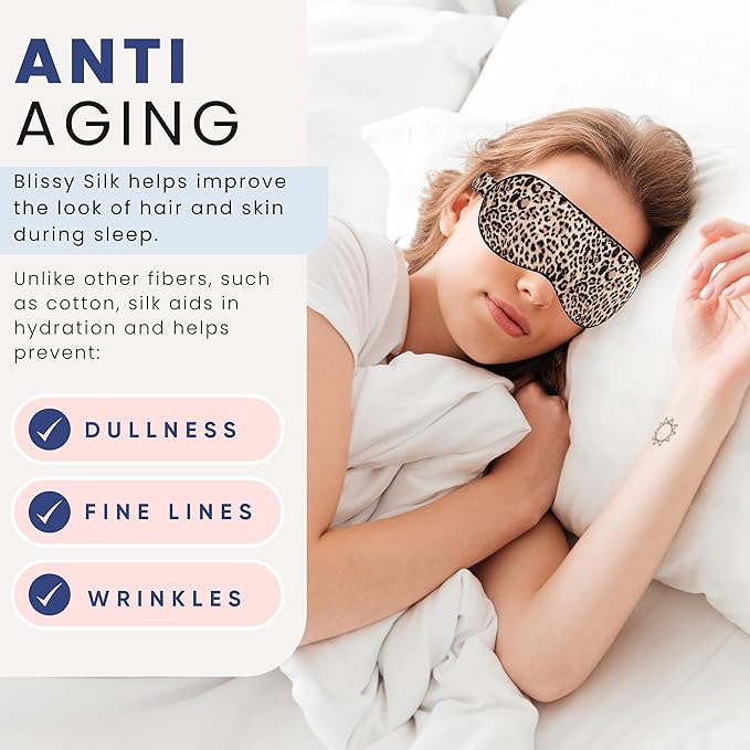 Blissy Silk Sleep Mask - Silk Eye Sleeping Mask for Women & Men for Total Blackout - 100% Pure Mulberry Silk, 22 Momme 6a Fibers - Blindfold Silk Sleep Mask Side Sleeper Eye Cover (Leopard)