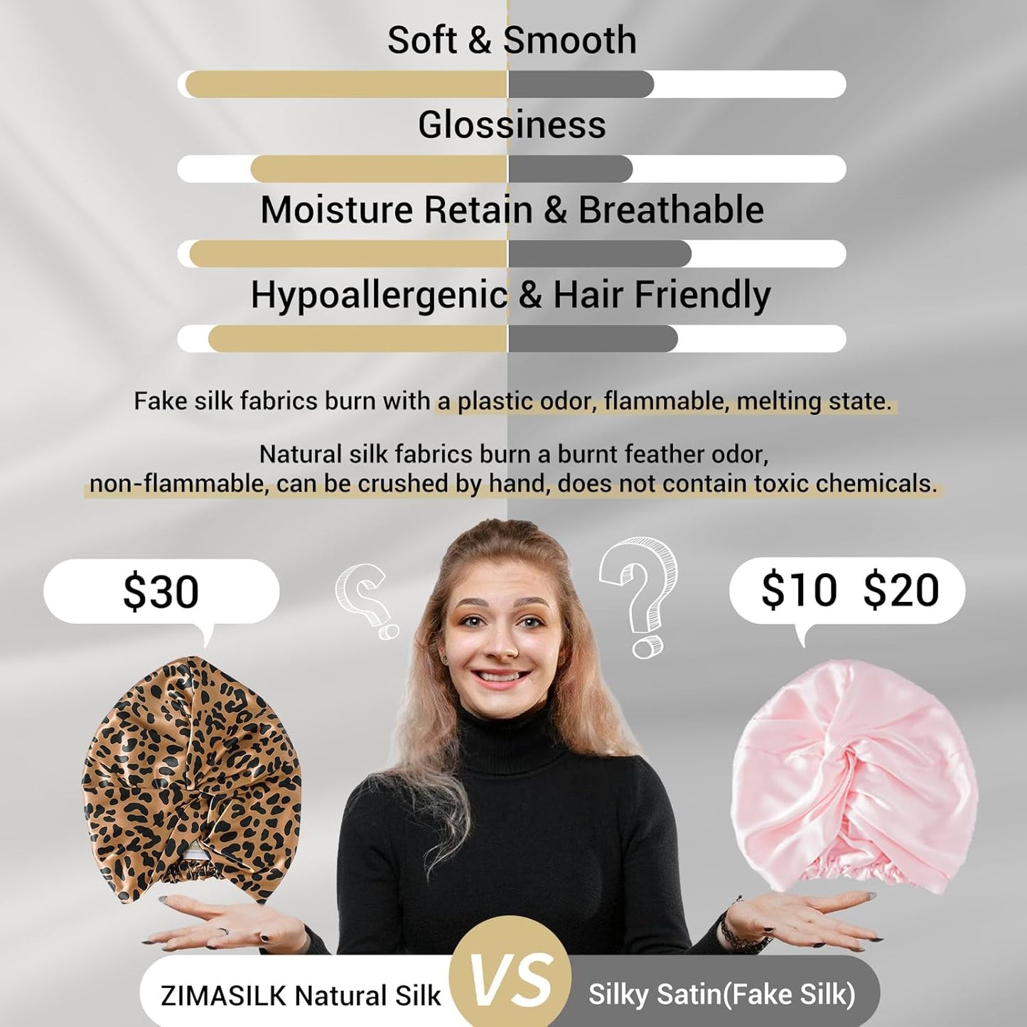 ZIMASILK 22 Momme 100% Mulberry Silk Bonnet for Sleeping & Women Hair Care, Highest Grade 6A Silk Hair wrap for Sleeping with Premium Elastic Stay On Head (1Pc, Leopard Black/Golden)