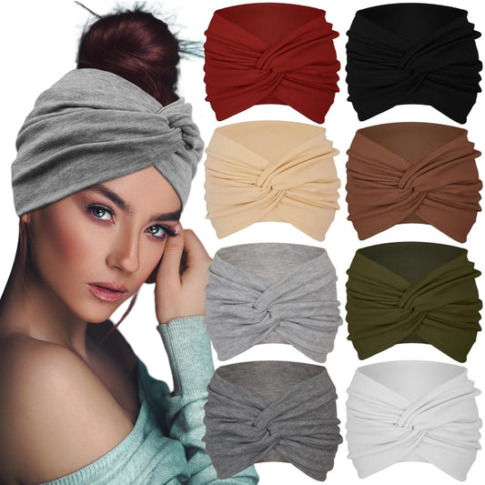 Extra Wide Headbands For Women 7'' Large Headband Twist Head Bands Women's Hair Band Stretchy Turban Styling Accessories 8 Pack