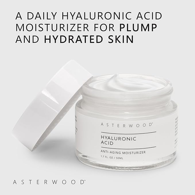 Asterwood Hyaluronic Acid Moisturizer (4 Pack) - Face Cream for Anti-Aging, Anti-Wrinkle - Hydrating for Dry Skin - Facial Moisturizer for Women & Men - Fragrance-Free, Non-Comedogenic - 6.8 oz