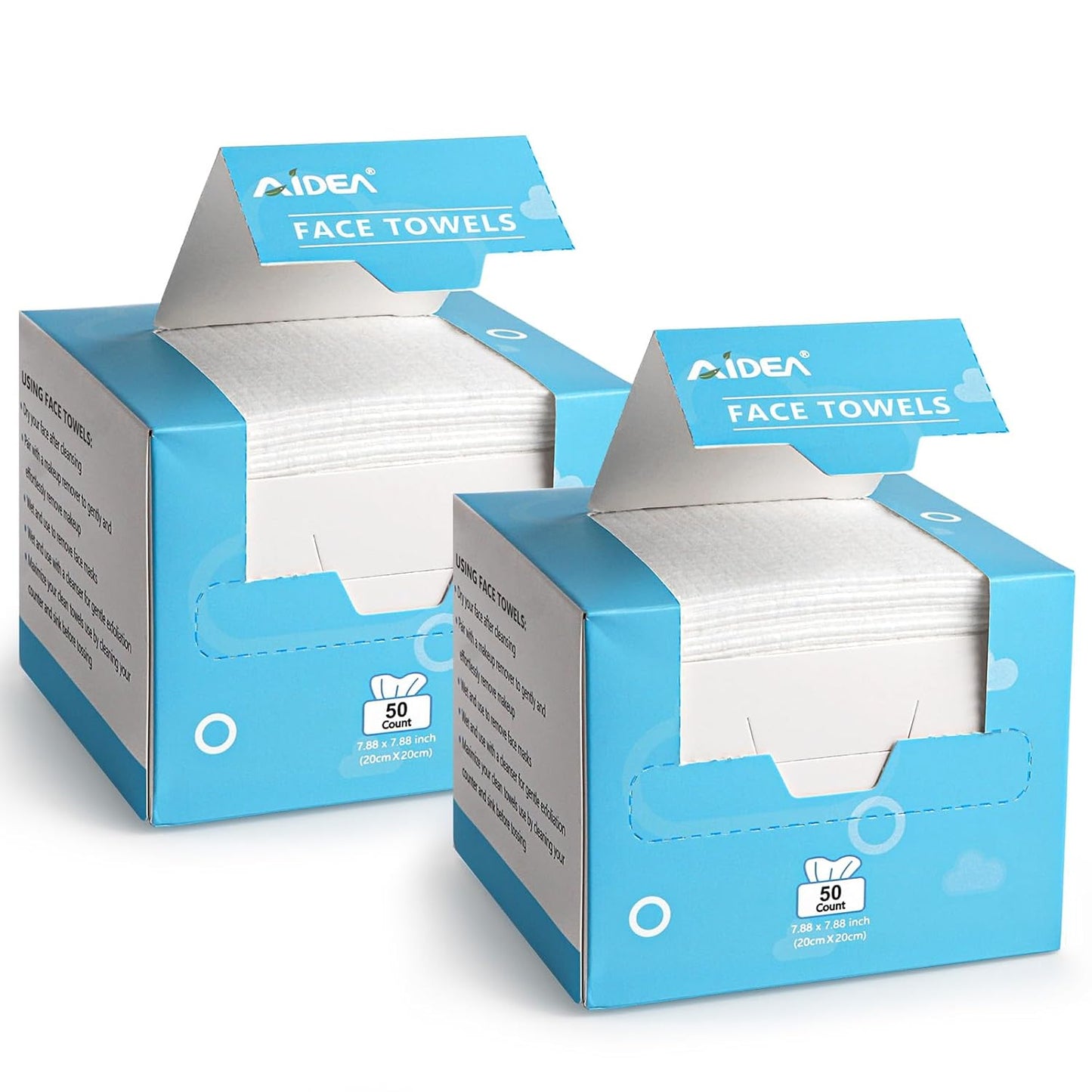 AIDEA Face Towels Disposable-100Ct (2 Box), Clean Facial Towelettes for Sensitive Skin, Cleansing Wipes for Makeup Removing, Nursing, Travel, Dry Wipes Face Cloths