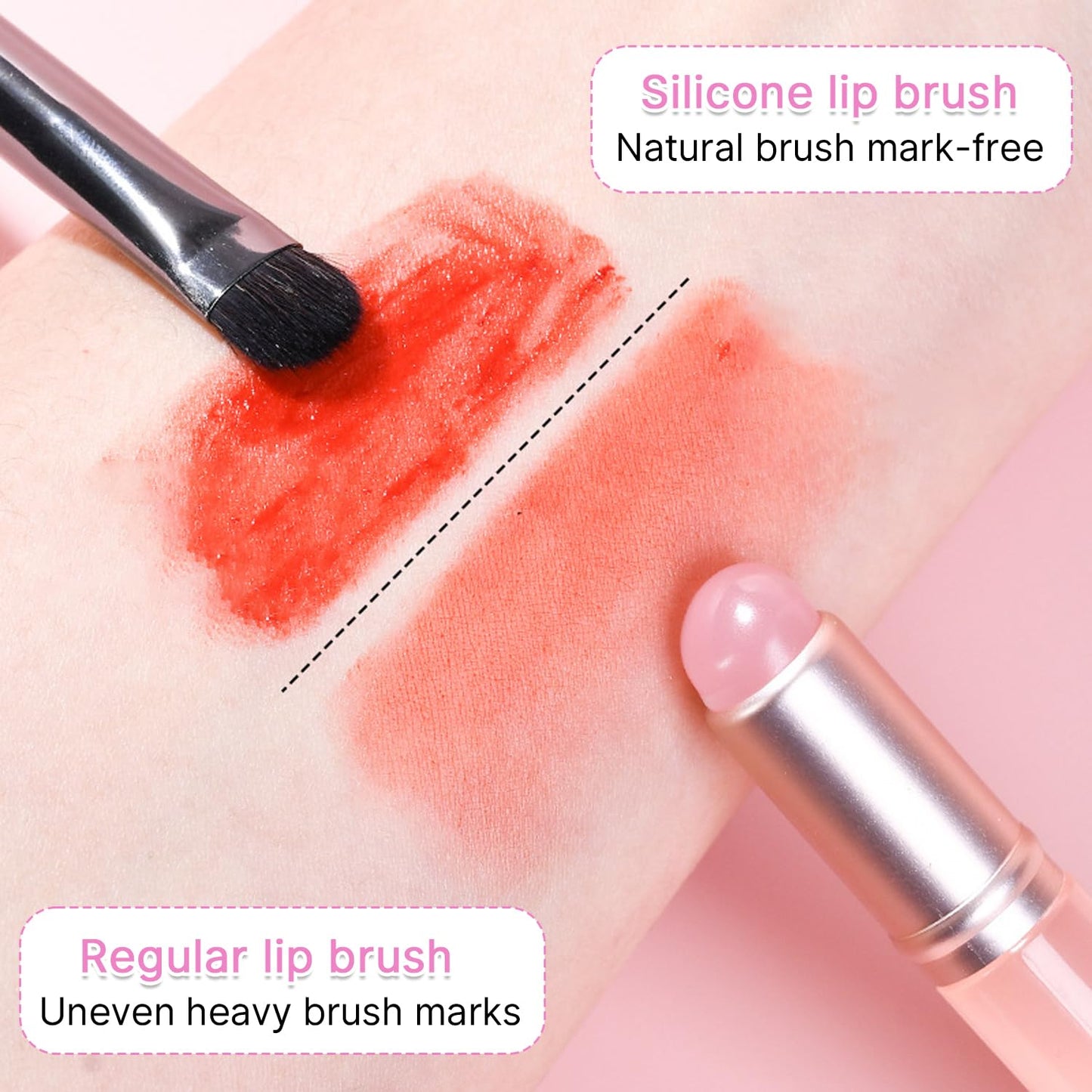 2 Pcs Silicone Lip Brush with Cap for Lipstick Lip Gloss(Pink)