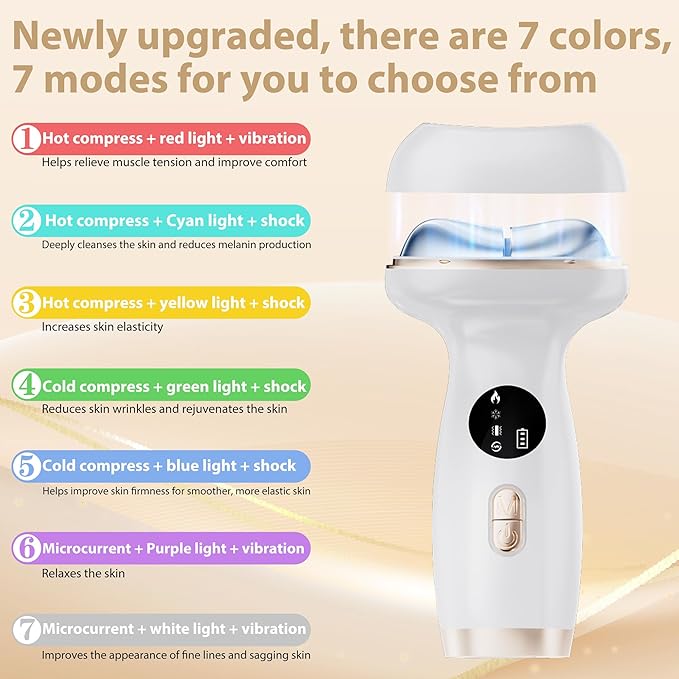 Upgraded Hot & Cold Dual Mode Face and Neck Beauty Massager, 7 in 1 LED Facial Sculptor, 7 Modes -Micro - Vibration - 7 Light -Heating -Ice Compress for Home Skin Care, Face Lift Device