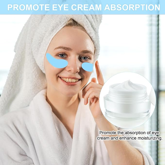 Reusable Eye Patch, Silicone Reusable Eye Gel Pads Eye Wrinkle Patches Under Eye Mask, Plump Fine Lines & Wrinkles with Metal Eye Cream Applicator & Tin Case (Blue)