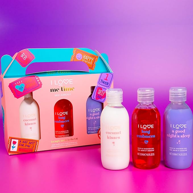 I LOVE Me Time Pamper Pack - Self Care Kit - At Home Spa Kit with Shower Gel and Body Souffle - Cherry, Lavender, and Coconut Fragrance - 3 pc (Pack of 2)