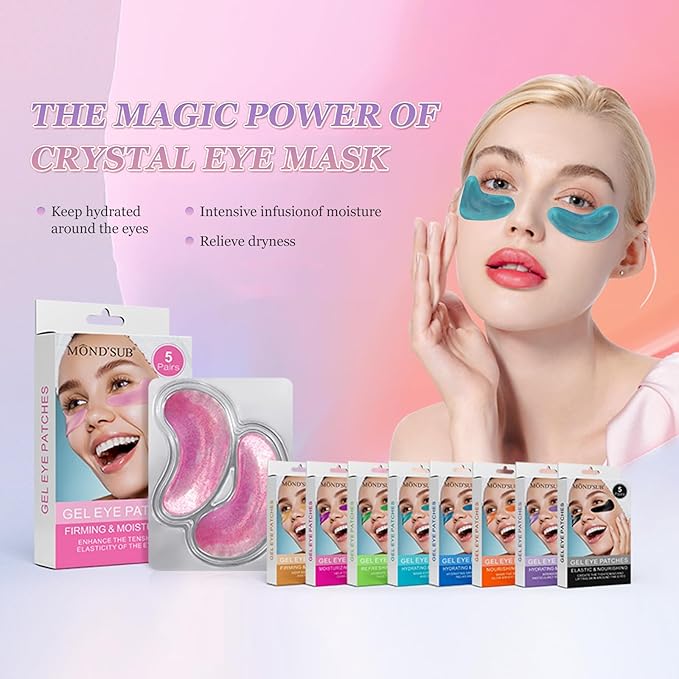 MOND'SUB Premium Under Eye Patches, Gel Eye Patches Hydrating & Refresh for Puffy Eyes, Under Eye Bags & Dark Circles, Natural Collagen Eye Gels Pads, Crystal Anti-Aging Eye Mask (Light blue)
