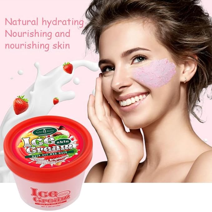 AICHUN BEAUTY Ice Cream Facial Wash Off Mud Mask Oil-Control Deep Cleaning Moisturizing Exfoliation Blackhead Skin Care 100g 3.38FL. OZ (STRAWBERRY & MILK)