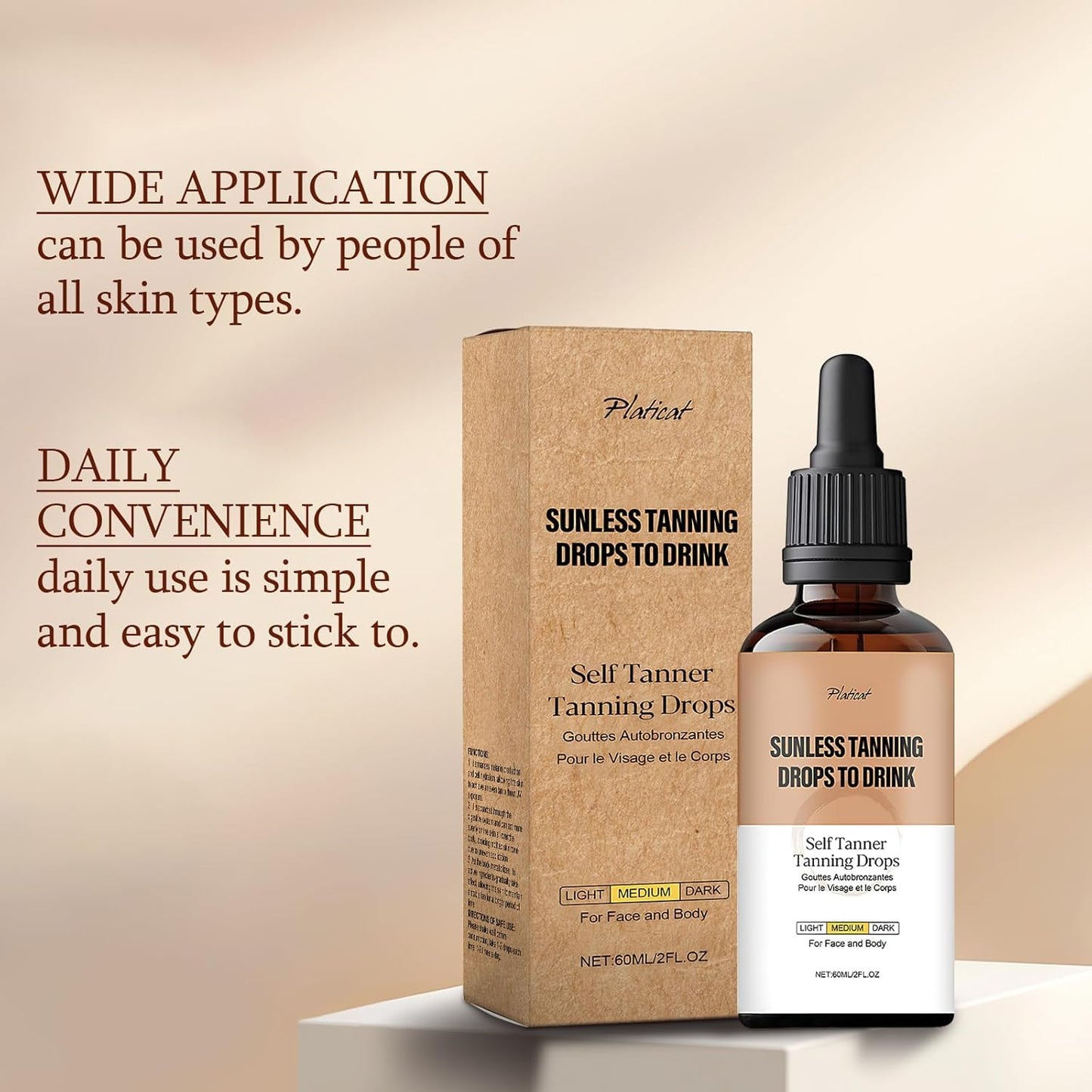 Sunless Tanning Drops to Drink, Self Tanner Tanning Drops, Promotes Skin Health and Pigmentation