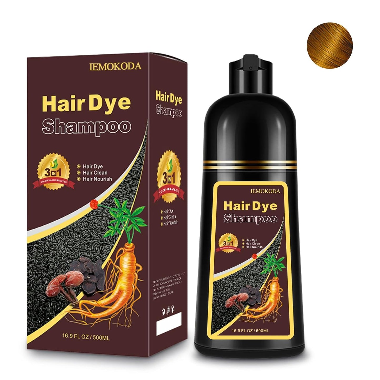 Blonde Brown Hair Dye Shampoo 3-in-1, Instant Natural Hair Color Shampoo Champu Para Canas Mujer, Lasting 3-4 Weeks & Easy to Use & All Hair Types & Root Touch Up, 500ml