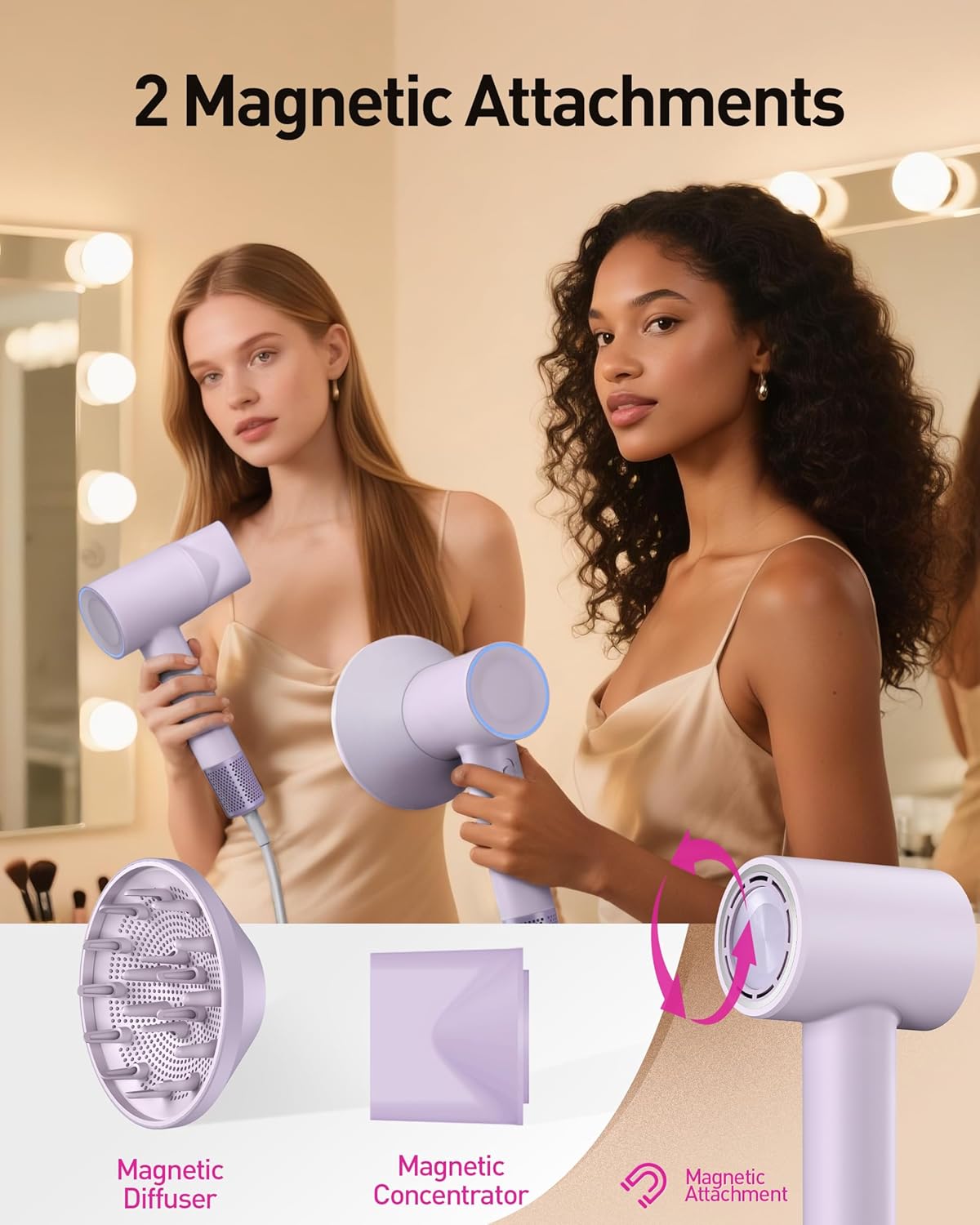 High-Speed Hair Dryer, 160,000 RPM Brushless Motor for Ultra-Fast Drying,500M Ionic Negative for Frizz Reduce, Low Noise Thermo-Control Blow Dryer with Diffuser for Curly Hair Women and Men,Purple
