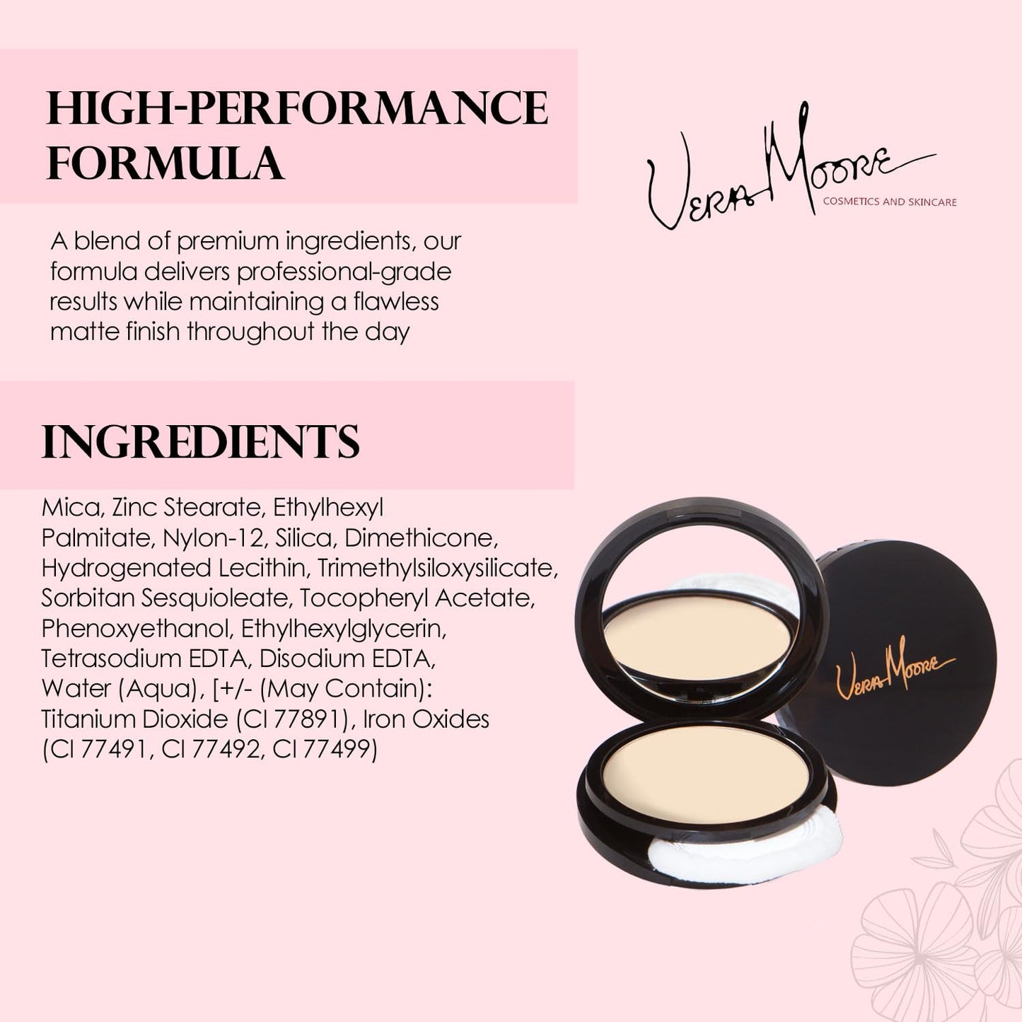 Vera Moore Matte Pressed Powder, Makeup Setting Compact Powder, Face Powder for Full Coverage with Flawless Finish, Shine, Matte Finish for All Skin Types (Linen, 12.5g)